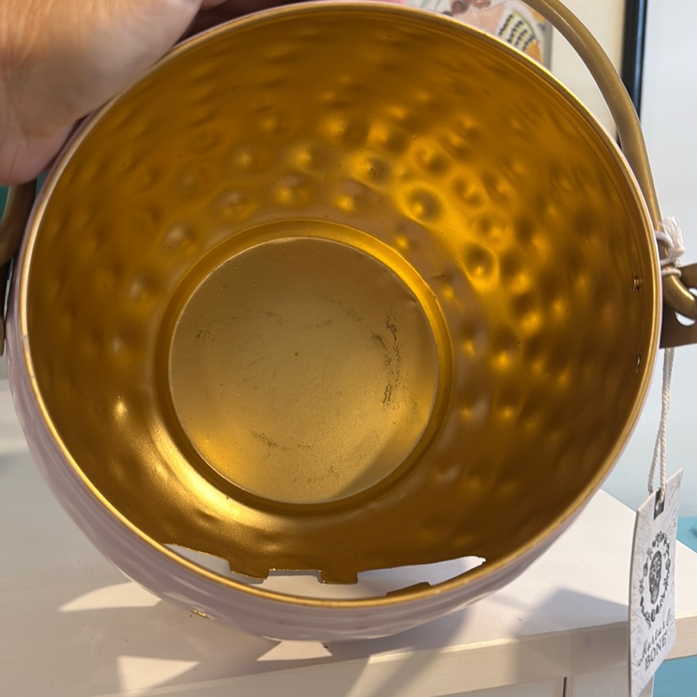 Halloween Mortar & Bone NWT Hammered Metal Jack-O'-Lantern Pink Pumpkin Pail - Picture 6 of 8